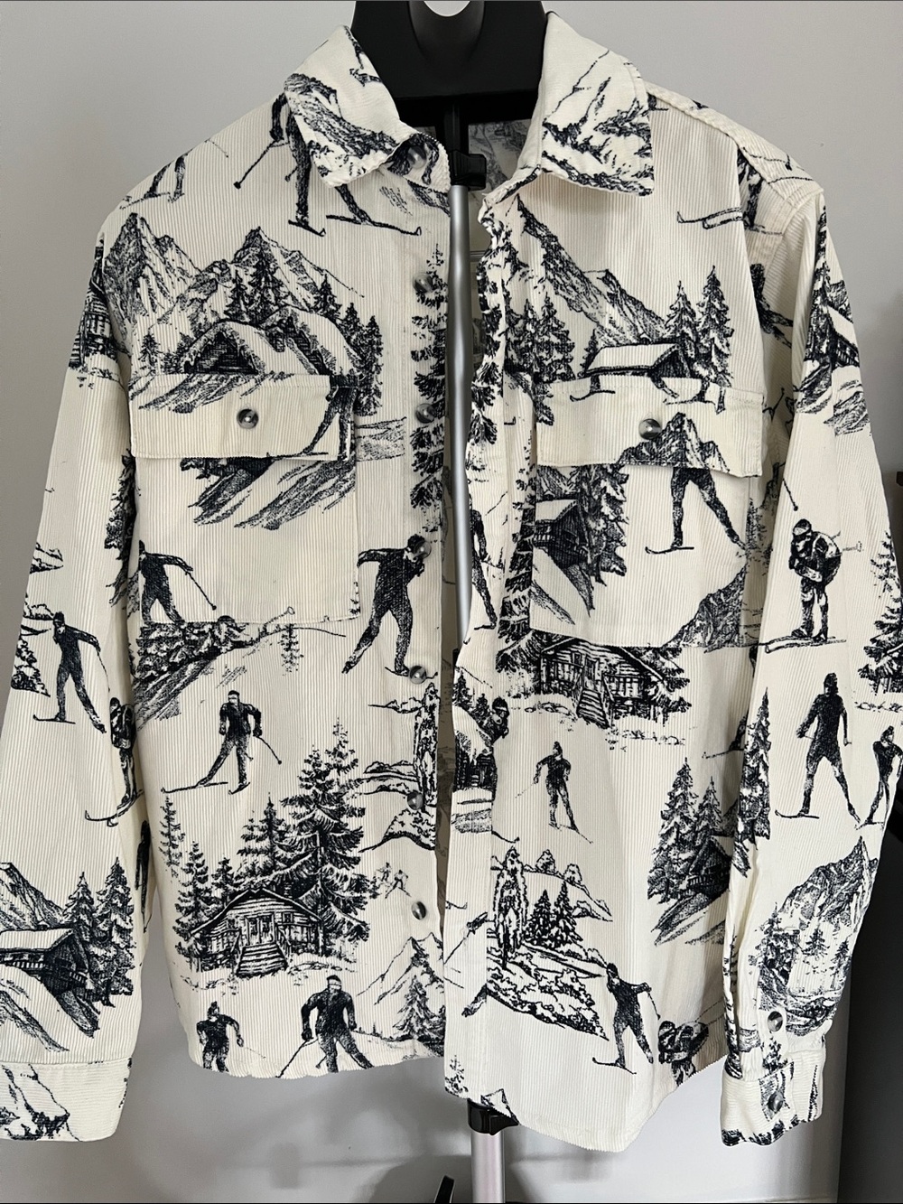 Forever 21 White & Black Printed Corduroy Shirt Jacket